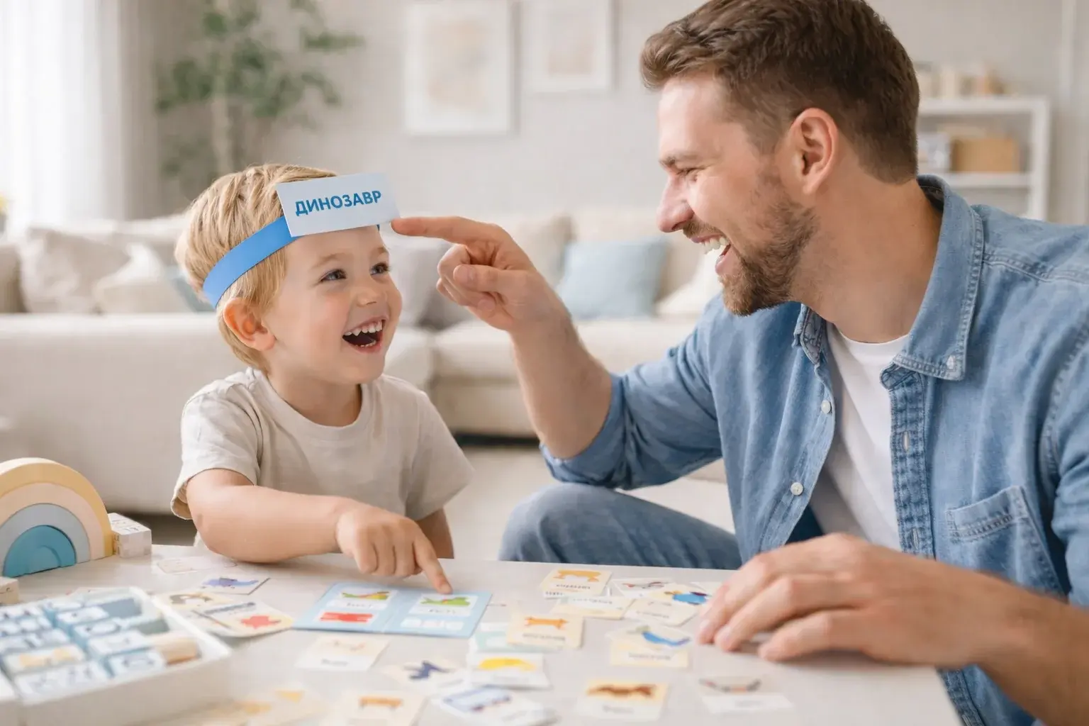 папа играет с ребёнком в игру для развития речи